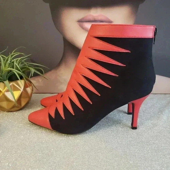 Ashro Red and Black Zig Zag Greccia Bootie Boots - Picture 3 of 9